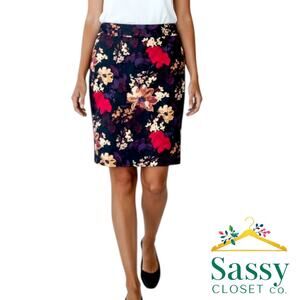 ✨ LOFT Black Floral Cotton A-Line Skirt 6 🌸